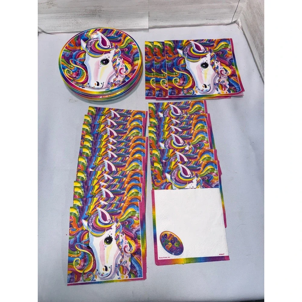 Lisa Frank Rainbow Unicorn Party Supplies Plates and Napkins Set Vintage Style